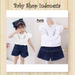 large PU552 Setelan Kulot Anak Bordir Bunga Putih